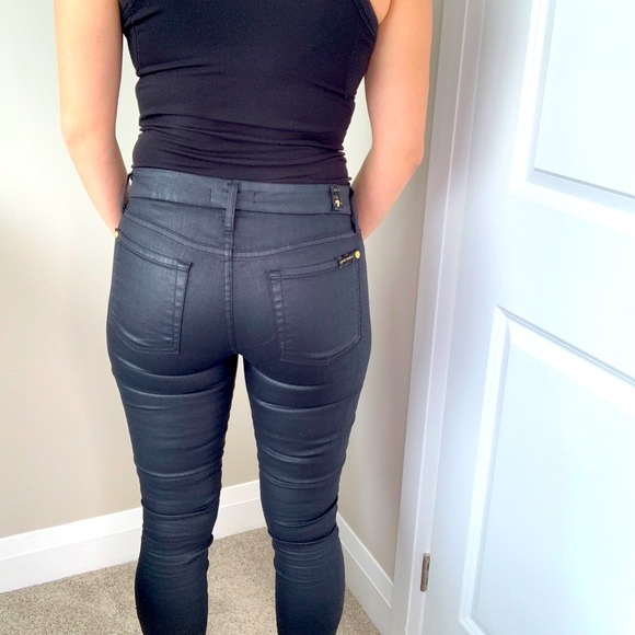 7 For All Mankind Jeans. Size 28, metallic black with gold accents - Picture 2 of 3